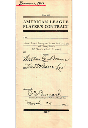 1931 Walter Brown, Edwin Wells, William Werber, & Dr. E. V. Painter Player & Trainer Contracts (4)(JSA)