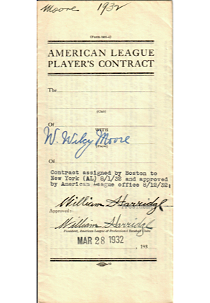 1932 Wilcy Moore Boston Red Sox Player Contract (JSA)