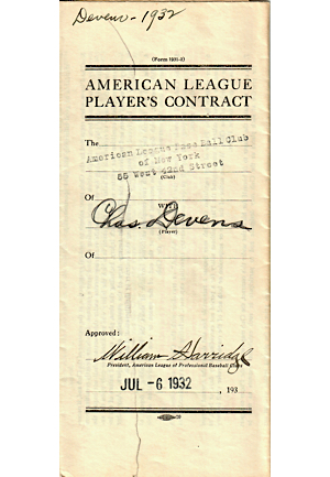 1932 Joseph Glenn & Charles Devens New York Yankees Player Contracts (2)(JSA)
