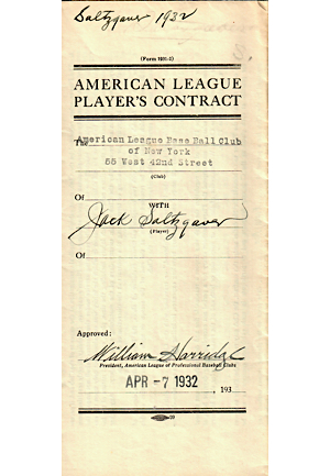 1932-33 Jack Saltzgaver, Russell Van Atta, & George Uhle New York Yankees Player Contracts (3)(JSA)