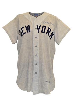 1953 Mickey Mantle New York Yankees Game-Used & Autographed Road Flannel Jersey (Full JSA & PSA/DNA LOA • Photo-Matched • 53 All-Star Game • Championship Season)