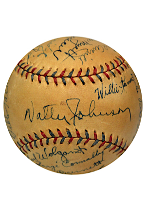 1933 Cleveland Indians Team Signed OAL Baseball Including Walter Johnson (Full JSA • Originally Sourced from HOFer Earl Averill)