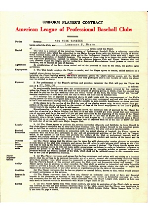 1960 Yogi Berra New York Yankees Player Contract Signed By Berra (Full JSA)
