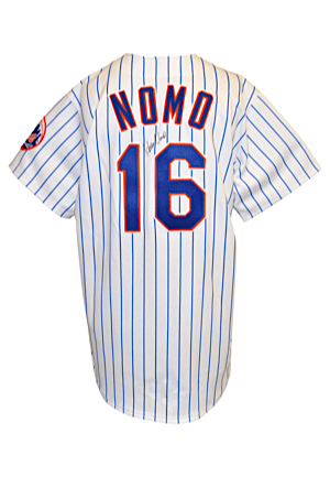 1998 Hideo Nomo New York Mets Game-Used & Dual Autographed Home Jersey (JSA)