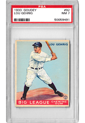 1933 Goudey Lou Gehrig #92 New York Yankees Baseball Card (Graded PSA 7 NM)