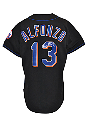 Late 1990s Edgardo Alfonzo New York Mets Game-Used & Dual Autographed Black Alternate Jersey (JSA)