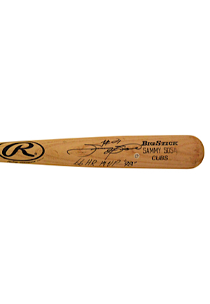 1998 Sammy Sosa Chicago Cubs Game-Used & Autographed Bat (JSA • PSA/DNA • MVP Season)