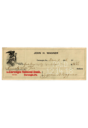John "Honus" Wagner Autographed Personal Bank Check (Full JSA)