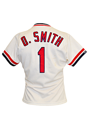 1991 Ozzie Smith St. Louis Cardinals Game-Used & Autographed Home Jersey (JSA • Photo-Matched • Perfect Example)