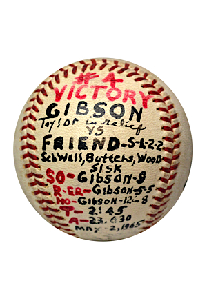 5/2/1965 Bob Gibson St. Louis Cardinals Game-Used & Autographed Victory Baseball (JSA)