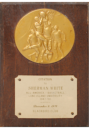 1947-50 NCAA All-American Plaque Presented To Sherman White Of Long Island University From The Blackbird Club