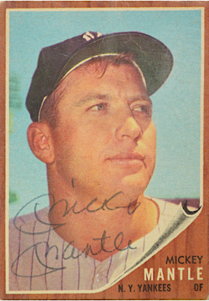 1962 Topps Mickey Mantle New York Yankees #200 Autographed Baseball Card (JSA)