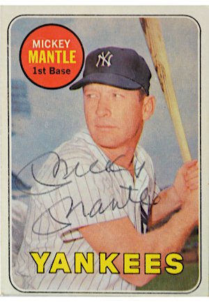 1969 Topps Mickey Mantle New York Yankees #500 Autographed Baseball Card (JSA • Last Name In Yellow)