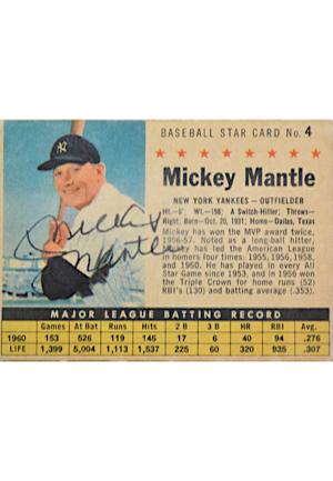 1961 Post Cereal Mickey Mantle New York Yankees #4 Autographed Baseball Card (JSA)