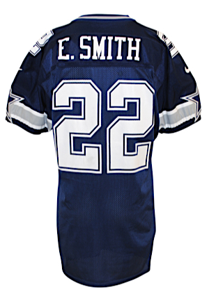 1996 Emmitt Smith Dallas Cowboys Game-Used & Autographed Road Jersey (JSA • Apparent Photo-Match • Repairs)