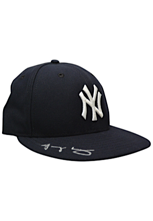8/23/2015 Jacoby Ellsbury Game-Used & Autographed Hat (JSA • Andy Pettitte Patch • Steiner • MLB Authenticated) 