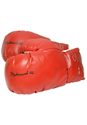 Muhammad Ali Training-Worn & Dual-Autographed Shelter Boxing Gloves (Full JSA) 