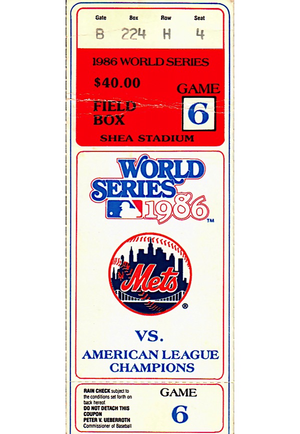 Lot Detail - 1986 World Series Game Six Ticket Stub