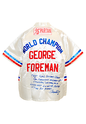 4/26/1997 George Foreman Fight-Worn Cornerman Jacket Autographed & Inscribed By Angelo Dundee (JSA • PSA/DNA • Dundee LOA) 