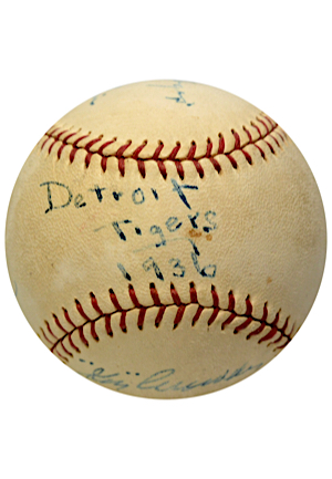 1936 Detroit Tigers Team-Signed Baseball & Mickey Cochrane & Schoolboy Rowe Dual-Signed Baseball (2)(JSA)