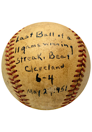 5/27/1951 Cleveland Indians vs Chicago White Sox Game-Used "11 Game Winning Streak" Baseball (Eddie Robinson LOA)