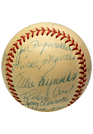 High Grade 1954 New York Yankees Team-Signed OAL Baseball Featuring Bold Mantle & Stengel (Full JSA)