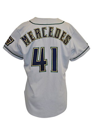 1996 Jose Mercedes Milwaukee Brewers Game-Used Road Jersey