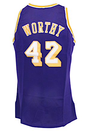 1991-92 James Worthy Los Angeles Lakers Game-Used and Autographed Road Jersey (JSA)