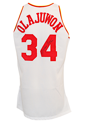 1994-95 Hakeem Olajuwon Houston Rockets Game-Used & Autographed Home Jersey (JSA • Rockets LOA • Championship Season)