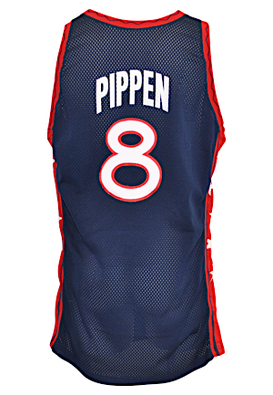 1996 Scottie Pippen Team USA Mens Olympic Basketball Game-Used & Autographed Blue Jersey (Full JSA LOA • Pippen LOA • Dream Team II Gold Medal Team • Photo-Matched)