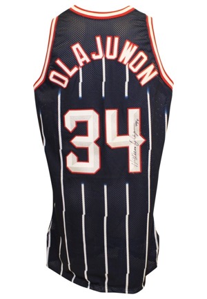 1996-97 Hakeem Olajuwon Houston Rockets Game-Used & Autographed Road Jersey (JSA • PSA/DNA)