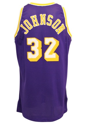 1995-96 Magic Johnson Los Angeles Lakers Game-Used & Autographed Road Jersey (JSA)