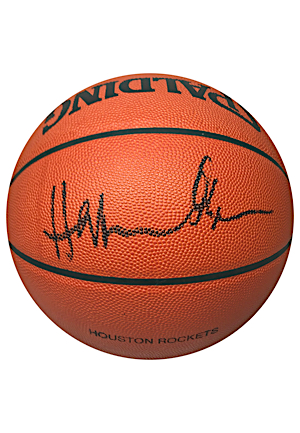 Spalding Official Houston Rockets Game-Used Basketball Autographed By Hakeem Olajuwon (JSA)