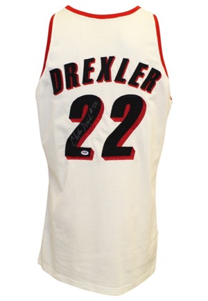1991-92 Clyde Drexler Portland Trail Blazers Game-Used & Autographed Home Alternate Jersey (JSA • PSA/DNA • Rare Black On Red Colorway)