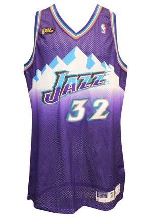 1997-98 Karl Malone Utah Jazz Game-Used Road Jersey (Patched & Prepped For NBA Finals)