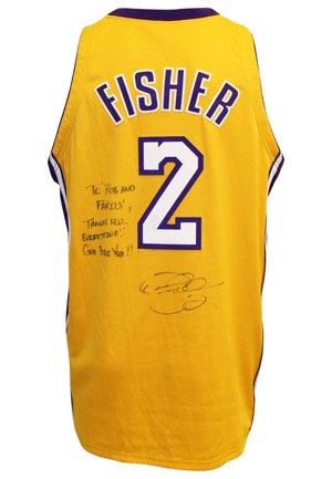 2000-01 Derek Fisher Los Angeles Lakers Game-Used & Autographed Home Jersey (JSA • Championship Season)