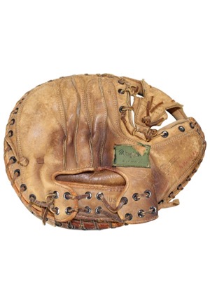 Late 1960s Jim Pagliaroni Oakland As Catchers Mitts One Attributed To Catching "Catfish" Hunters Perfect Game (2)(LOA)