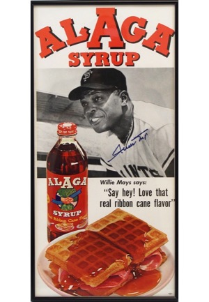 Willie Mays San Francisco Giants Single-Signed Alaga Syrup Framed Advertisement Piece (JSA)