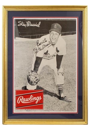 Stan Musial Single-Signed Framed Large "Rawlings" Advertisement Piece (JSA • PSA/DNA)