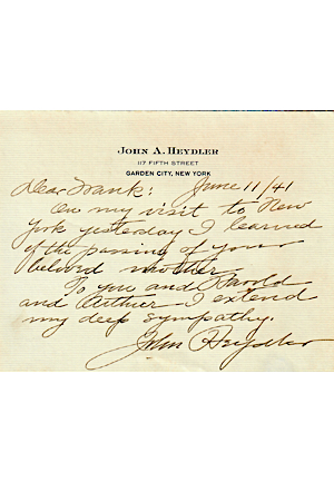 John Heydler Handwritten & Autographed Note, Ford Frick Autogrpahed Letter (3)(JSA)