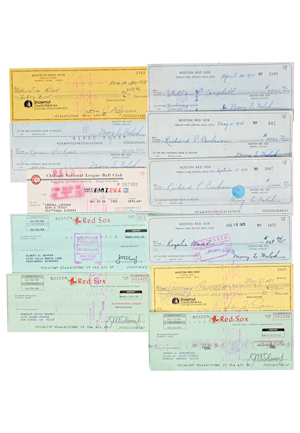 Boston Red Sox & Chicago Cubs Autographed Player Checks Including Jim Rice, Richard Burleson, Bill Campbell, Jimmy Piersall & More (9)(JSA)