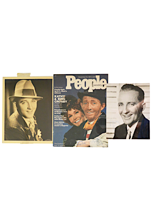 Bing Crosby Autographed "People Weekly" Magazine Cover & Two B&W Photos (3)(JSA)