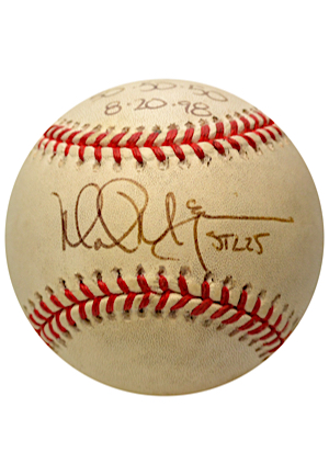 8/20/1998 Mark McGwire Single-Signed & Inscribed "50/50/50" Game-Used ONL Baseball (JSA • Three Consecutive Home Run Seasons Milestone • Employee Provenance)