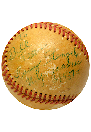 Casey Stengel Single-Signed & Inscribed World Series Baseball (JSA)