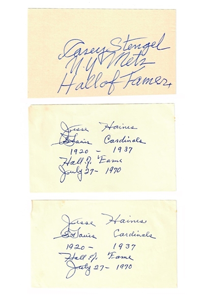 MLB Hall Of Famers & Stars Single-Signed Cuts & 3x5s Including Multiple Frankie Frisch, Stengel, Grove, Gehringer & More (25)(JSA)
