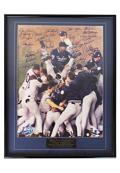 1998 New York Yankees Team-Signed World Series Celebration Framed LE Photo (JSA • Championship Season • 43/98)