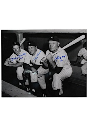 Mickey Mantle, Allie Reynolds & Johnny Mize New York Yankees Multi-Signed Large B&W Photo (JSA)