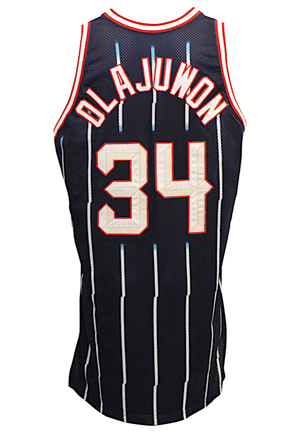 1995-96 Hakeem Olajuwon Houston Rockets Game-Used Road Uniform (2)(Photo-Match & Graded 10 • Equipment Managers Family LOA)