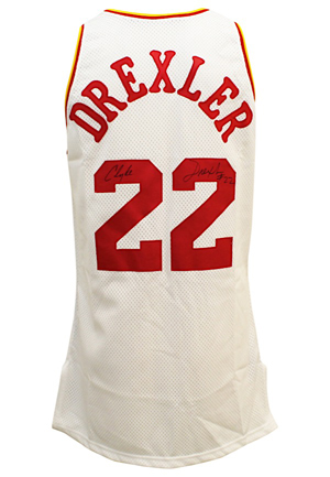 1994-95 Clyde Drexler Houston Rockets Game-Used & Autographed Home Jersey (JSA • Equipment Managers Family LOA)