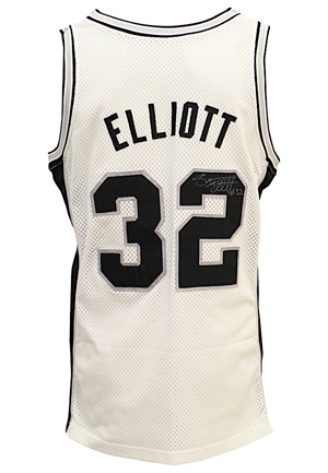 1989-90 Sean Elliott San Antonio Spurs Game-Used & Dual Autographed Rookie Home Uniform (2)(JSA)